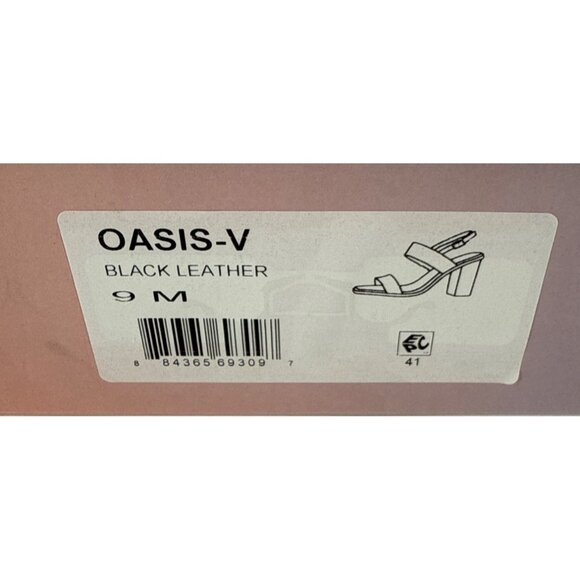 Lisa Vicky Oasis Sandals Black Leather Open Toe With Chunky Wooden Heel 9 New - Picture 11 of 11